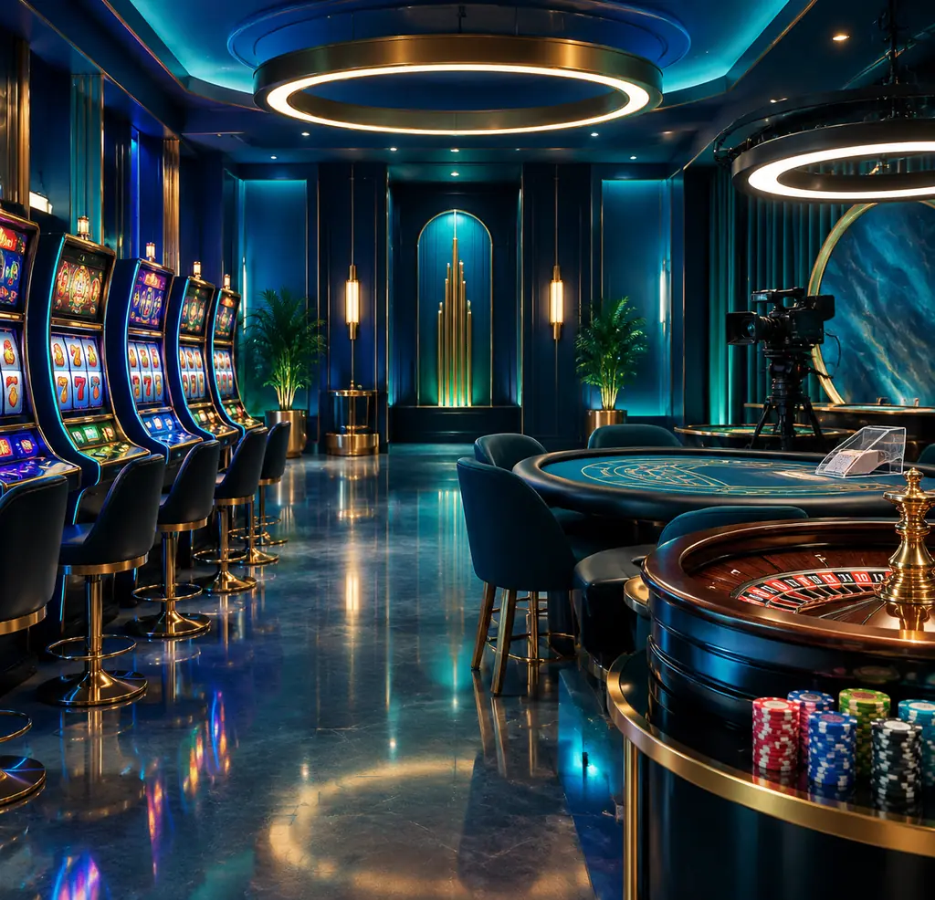 Studio pengembang permainan kasino dengan mesin slot dan meja live dealer